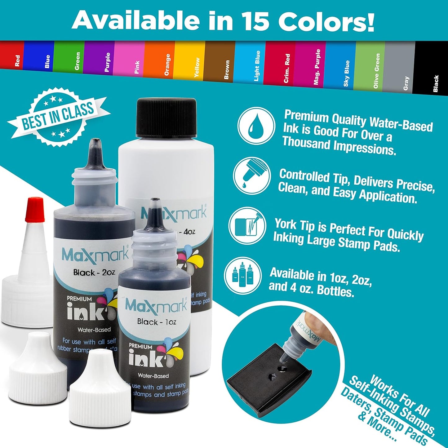 MaxMark Premium Refill Ink for self Inking Stamps and Stamp Pads, Green Color - 4 oz.