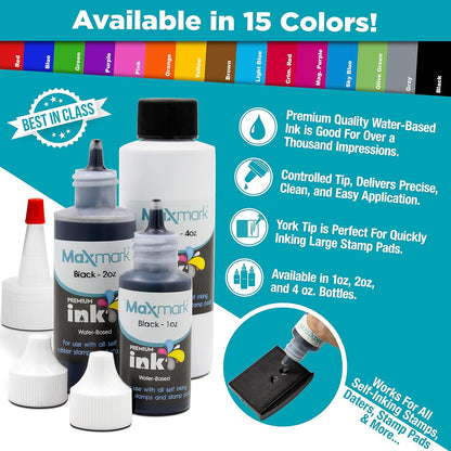 MaxMark Premium Refill Ink for self Inking Stamps and Stamp Pads, Light Blue Color - 2 oz.