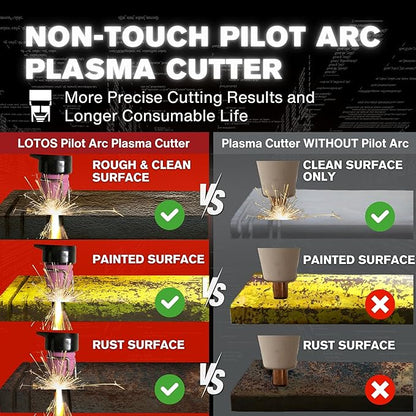 LOTOS LOP55D 55A Plasma Cutter, 1/2" Clean Cut (3/4" Sever), Non-Touch Pilot Arc, Dual-Voltage 110/220V, LED Panel, Portable Air Plasma Cutting Machine for DIY, Auto, Farm, HVAC