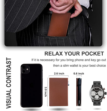 Aiuwo Wallet for Men,Mens Wallet Card Holder,Smart,Slim,Minimalist Wallet,Credit Cards Holder RFID Blocking Wallet (Card Wallet, Lichee Brown)