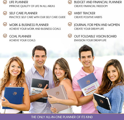 Life Planner - Undated Daily, Weekly & Monthly Planner with Budget Section | A 12 Month Journey to Increase Productivity & Happiness | Life Organizer & Gratitude Journal - Horizontal Format