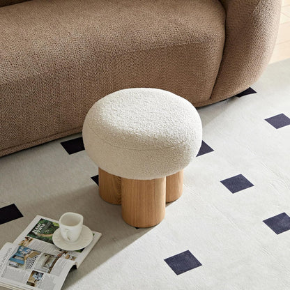 MEETAKING Small Round Foot Stool, Teddy Fabric Footrest Ottoman Stool with Non-Skid Legs, Modern Footstools Step for Couch, Desk, Office, Living Room (Beige)