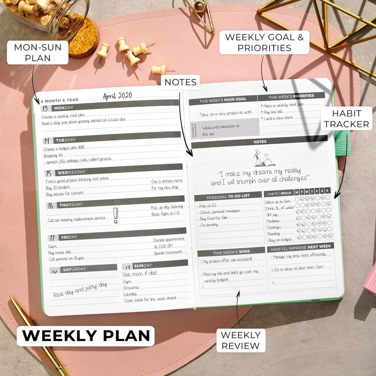 Clever Fox Planner – Undated Weekly & Monthly Planner for Productivity, Time Management & Goals – Organizer Journal – A5 (Mint Green)