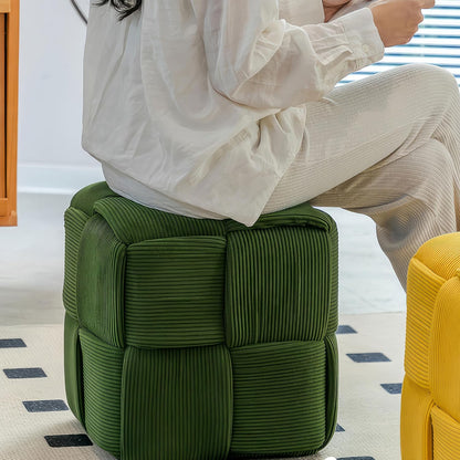 Ottoman Foot Rest Soft and Comfortable Ottoman Square Corduroy Woven Design Sofa Stool (Green)