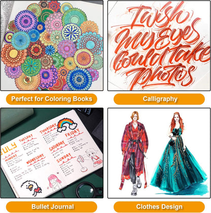 Lelix 120 Colors Dual Tips Brush Pens Art Markers with a Coloring Book, Brush and Fine Point Pens Fineliner for Adults Kids Coloring Books Calligraphy Journaling Lettering Drawing