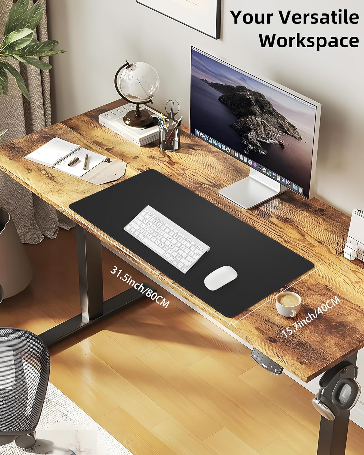 Leather Desk Pad Protector,Office Desk Mat,Large Mouse Pad, Non-Slip PU Leather Desk Blotter,Desk Pad,Waterproof Desk Writing Pad for Office and Home (Black,31.5" x 15.7")