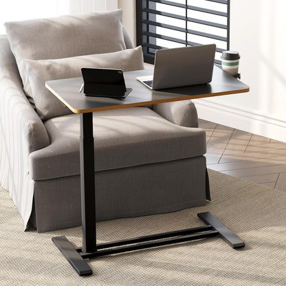 SANODESK Mobile Standing Desk with Hidden Wheels,Pneumatic Laptop Desk Rolling Computer Cart Movable Height Adjustable Small Sit Stand Desk for Home Office(31.5" W x 17.7" D, Black+Maple Band)