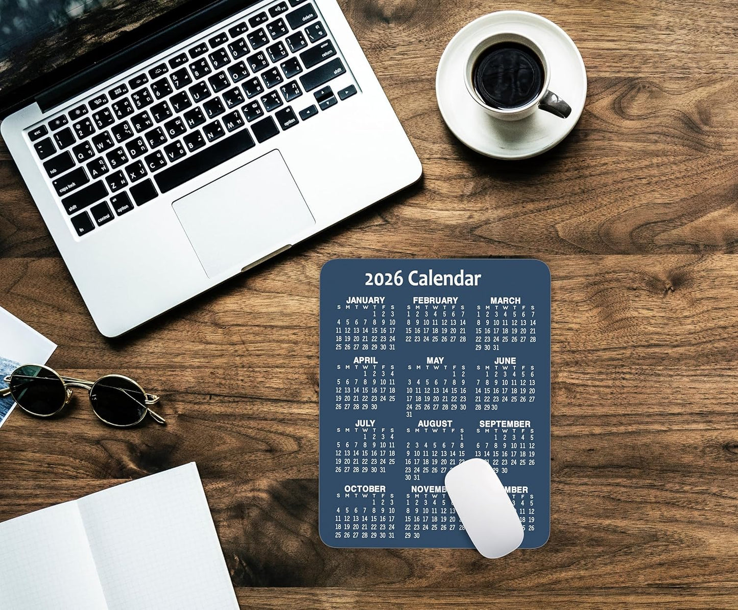 Calendar Mouse Pad, 2026 Blue Calendar Vertical Edition Gaming Mouse Mat with Custom Design, Non-Slip Rubber Base MousePads for Office Home Laptop Travel, 9.5"x7.9"x0.12" Inch