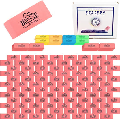 Color Swell Bulk Pink Erasers - 108 Pack of Neon and Pink Erasers - Perfect for Offices, Classroom, Kids, Students, Families, and Donations