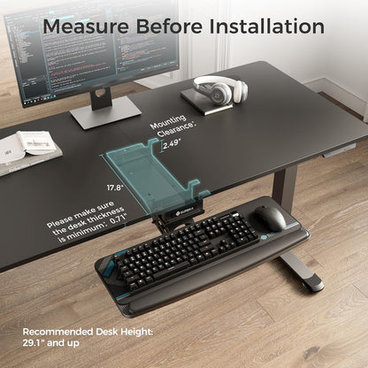 EUREKA ERGONOMIC Keyboard Tray Height Adjustable, Swivel Tilt Computer Keyboard Drawer Under Desk, 25x9.13'' Sliding Keyboard & Mouse Platform with Mouse Pad for Typing, Black
