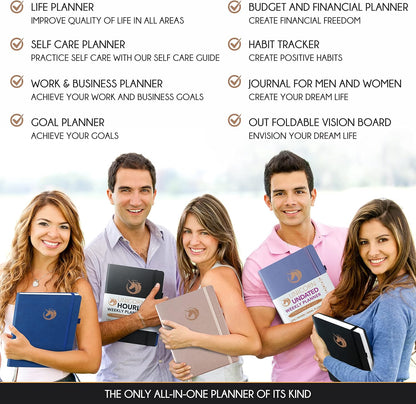 Hourly Planner - Undated Daily, Weekly & Monthly Planner with Budget Section | A 12 Month Journey to Increase Productivity & Happiness | Life Organizer & Gratitude Journal - Vertical Format