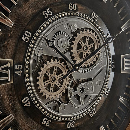 CLXEAST 24 Inch Large Moving Gear Wall Clock for Farmhouse Living Room Decor,Vintage Industrial Bronze Gold Metal Wall Clock for Home Office,House Warming Gifts New Home