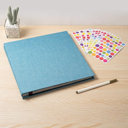 Large Photo Album Self Adhesive for 4x6 8x10 Magnetic Scrapbook Album DIY 60 Black Sticky Pages Linen Cover Photo Album(Sky Blue)