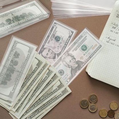 300 Pieces Clear Paper Money Sleeve for Bill, Individual Dollar Bills Sleeves for Collectors, Paper Currency Sleeves Protector for Bills with Plastic Storage Case
