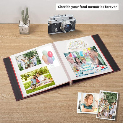 Photo Album Self Adhesive 3x5 4x6 5x7 6x8 8x10 8.5x11 11x10.6 Magnetic Scrapbook Album DIY Length 11x10.6 Inch 40 Pages Linen Cover DIY Photo Album with A Metallic Pen and and Plastic Board(Purple)