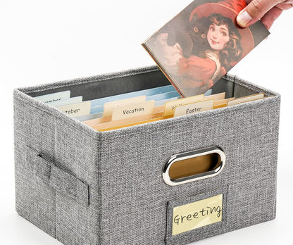 Greeting Card Organizer and Storage Box with 20 Pcs Adjustable Dividers, Storing Cards with 84 Pcs Labels Perfect for Storing Greeting Cards, Envelopes, Photos 1 Pack Grey