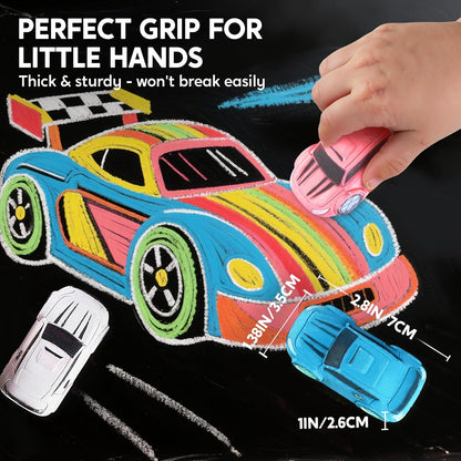 JOYIN 24PCS Race Car Sidewalk Chalk Bulk, Party Favors for Kids, Non Toxic Washable Jumbo Chalk,Toddler Outdoor Toys, Individually Wrapped, Birthday Gifts, Outside Toys (12 Colors)