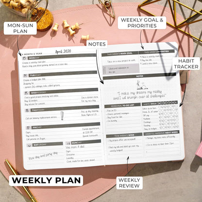 Clever Fox Planner – Undated Weekly & Monthly Planner for Productivity, Time Management & Goals – Organizer Journal – A5 (Pearl)
