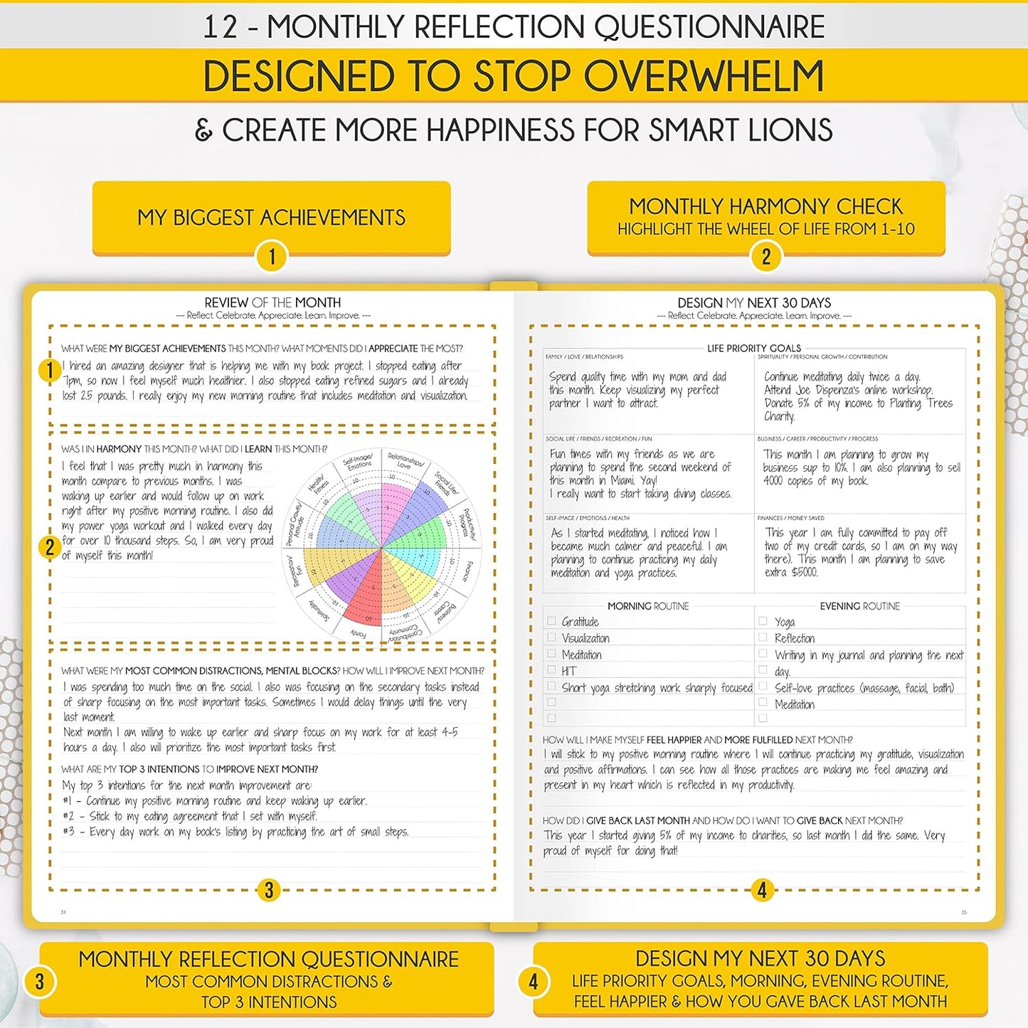 Life Planner - Undated Daily, Weekly & Monthly Planner with Budget Section | A 12 Month Journey to Increase Productivity & Happiness | Life Organizer & Gratitude Journal - Horizontal Format