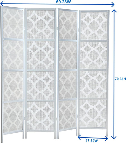 NicBex Room Divider 4 Panel Room Dividers with Quarterfoil Diamond Design Partition Room Dividers and Folding Privacy Screens Wall Divider for Home, Room Separation,69.28"W x 17.32"D x 70.31"H, White