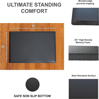 Rocelco 37.4" Electric Standing Desk Converter with Anti-Fatigue Floor Mat - AC USB Charger - Motorized Adjustable Sit Stand Up Computer Workstation Riser - Large Keyboard Tray - Black (R EDRB-MAFM)