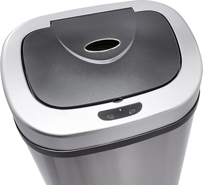 Amazon Basics Automatic Trash Can with Lid, Hands-Free, Stainless Steel, D-Shaped 80 l, 2 Bins