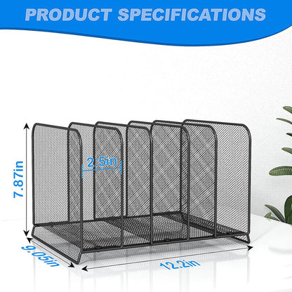 5 Sections Desk File Holder/Rack/Sorter,Mesh File Organizer,File Folder Organizer,Metal Upright Desktop Organization for Documents,Magazine,Kitchenware,Antiskid,Antirust,Sturdy,1 Pack