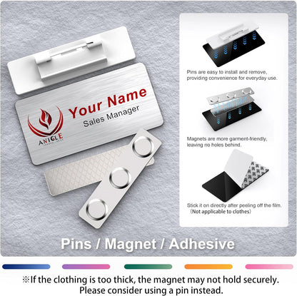 Magnetic Name Tags with Full Color Logo | Personalized Engraved Acrylic Name Badges with Pin or Adhesive Backing | Custom ID Tags | 3"x1.5"