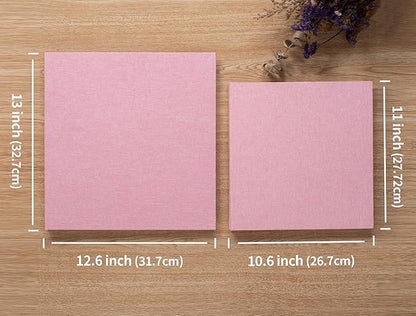 Large Photo Album Self Adhesive 4x6 8x10 10x12 13"x12.8" Magnetic Scrapbook Album 12.6"x11" Inch 60 Sticky Pages Linen Cover DIY Photo Album with A Metallic Pen and DIY Stickers(Pink)