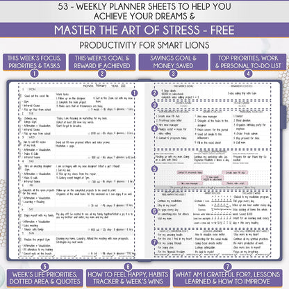 Life Planner - Undated Daily, Weekly & Monthly Planner with Budget Section | A 12 Month Journey to Increase Productivity & Happiness | Life Organizer & Gratitude Journal - Horizontal Format