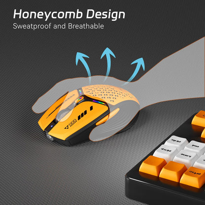 Uciefy Bluetooth Wireless Mouse, (BT5.0/5.1+2.4GHz) USB C Rechargeable LED Mouse Battery Level Visible, Honeycomb Magnetic Shell Cover with USB Receiver & Type-C Adapter for Laptop/PC/Mac/iPad -Orange