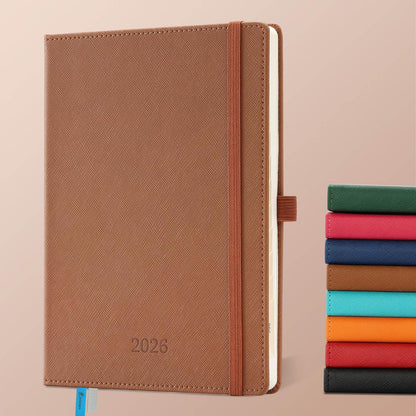 Weekly Monthly 2026 Planner (Jan.26-Dec.26),8.5"x6.5",12 Months Agenda Plan with Month Tabs & Pocket,Expenses/Note Pages, Appointment Book Calendar with Hardcover Vegan Leather Cover,Brown