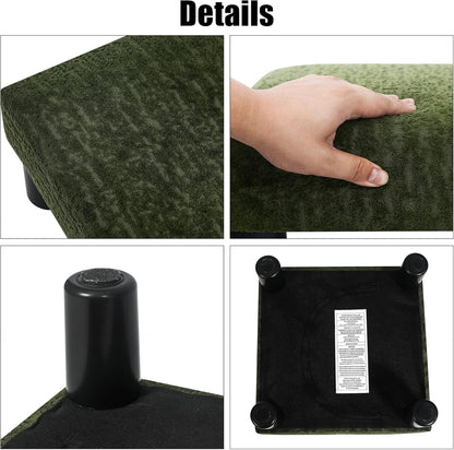Joveco Small Foot Rest Stool Ottoman, 3D Velvet Square Upholstered Footstool for Chair, Under Desk, Office, Living Room, Deep Green