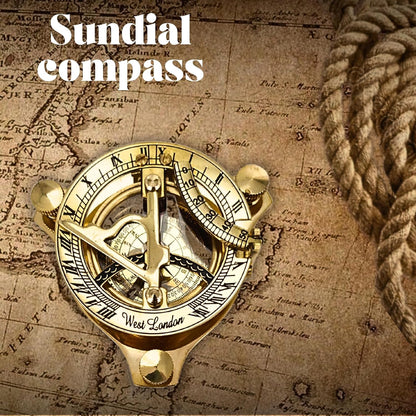 Antique Brass & Copper Sundial Compass, Sundial Clock in Box Gift Sun Clock Ship Replica Watch, Nautical Gifts for Men, Unique Nautical Decor, Naval Maritime Sundial (#4 Golden Sundial)