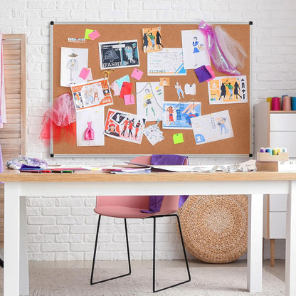 Board2by Extra Large Cork Bulletin Board 60" X 36", Silver Aluminum Framed 5'x3' Corkboard for Wall, Wall Mounted Notice Pin Board with 18 Push Pins for School, Home & Office