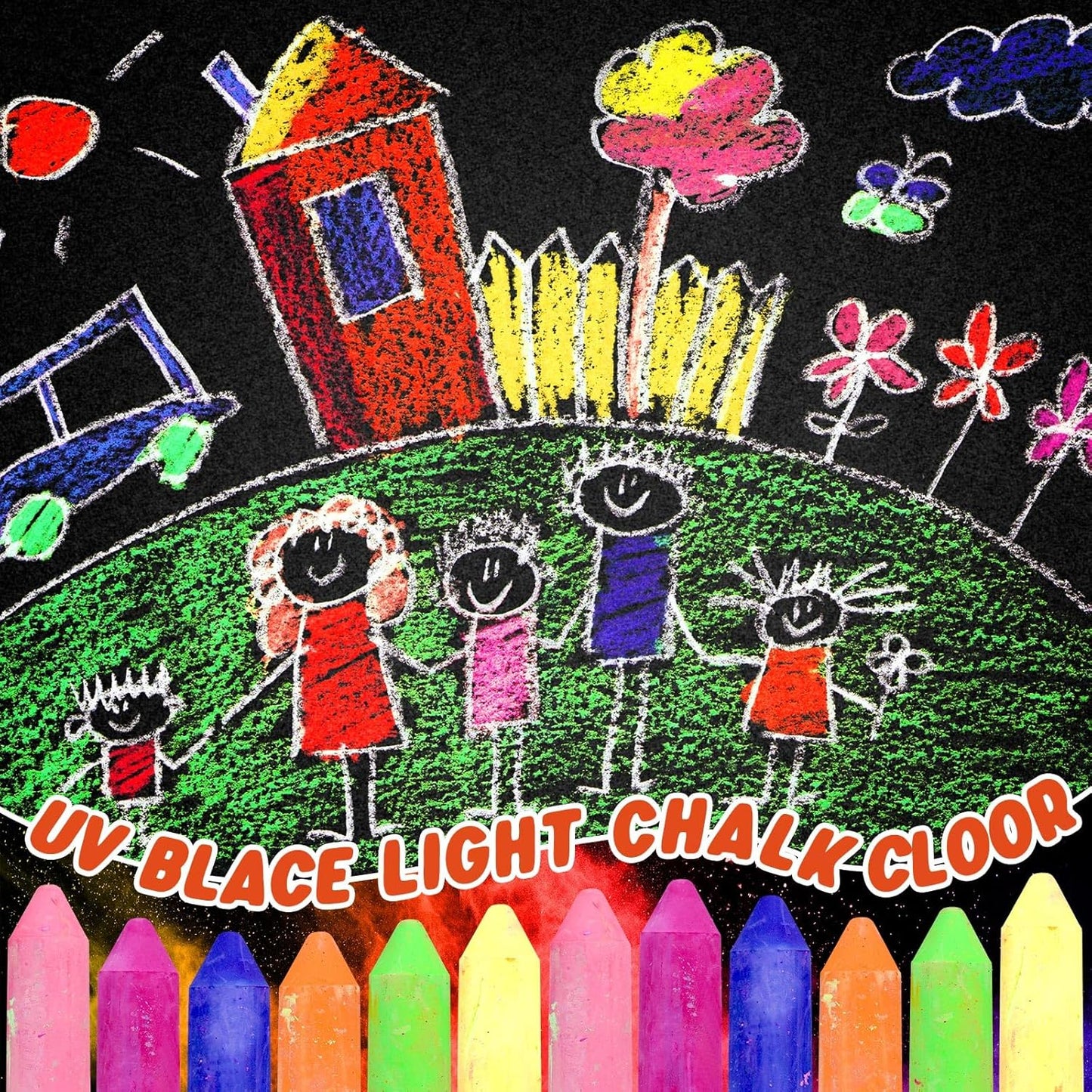 30 Pcs Glow in the Dark Chalk Under Blacklight, 6 Neon Colors Washable Dustless UV Sidewalk Chalk for Black Light Party Playground Chalkboard Birthday Gift and Outdoor Drawing (Crayon)