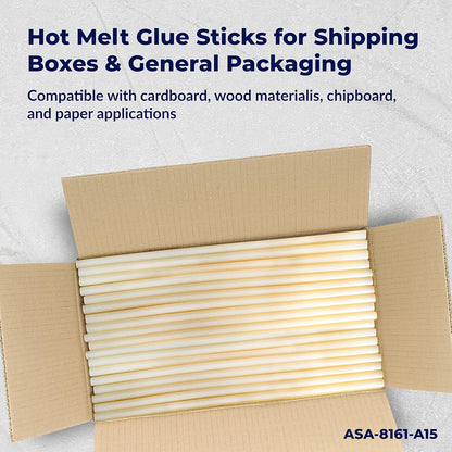 ASA Full Size Hot Glue Sticks for Glue Gun - 7/16" x 15" | High-Strength Hot Gun Sticks Adhesive for Corrugated Materials |Industrial Grade for Packaging & Woodworking | Pack of 375