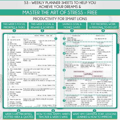 Life Planner - Undated Daily, Weekly & Monthly Planner with Budget Section | A 12 Month Journey to Increase Productivity & Happiness | Life Organizer & Gratitude Journal - Horizontal Format