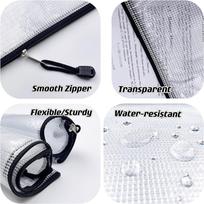 Oaimyy-B5(7"x 11",12 Pcs) Plastic Mesh Zipper Pouch Document Folders Bag & Zip File Folders for School Office Supplies, Travel,Puzzles Games Organizing Storage-Black