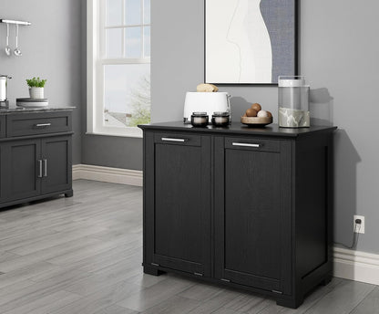 OLD CAPTAIN Double Tilt Out Trash Cabinet, Wooden Kitchen Garbage Can Free Standing Holder, Black Finish