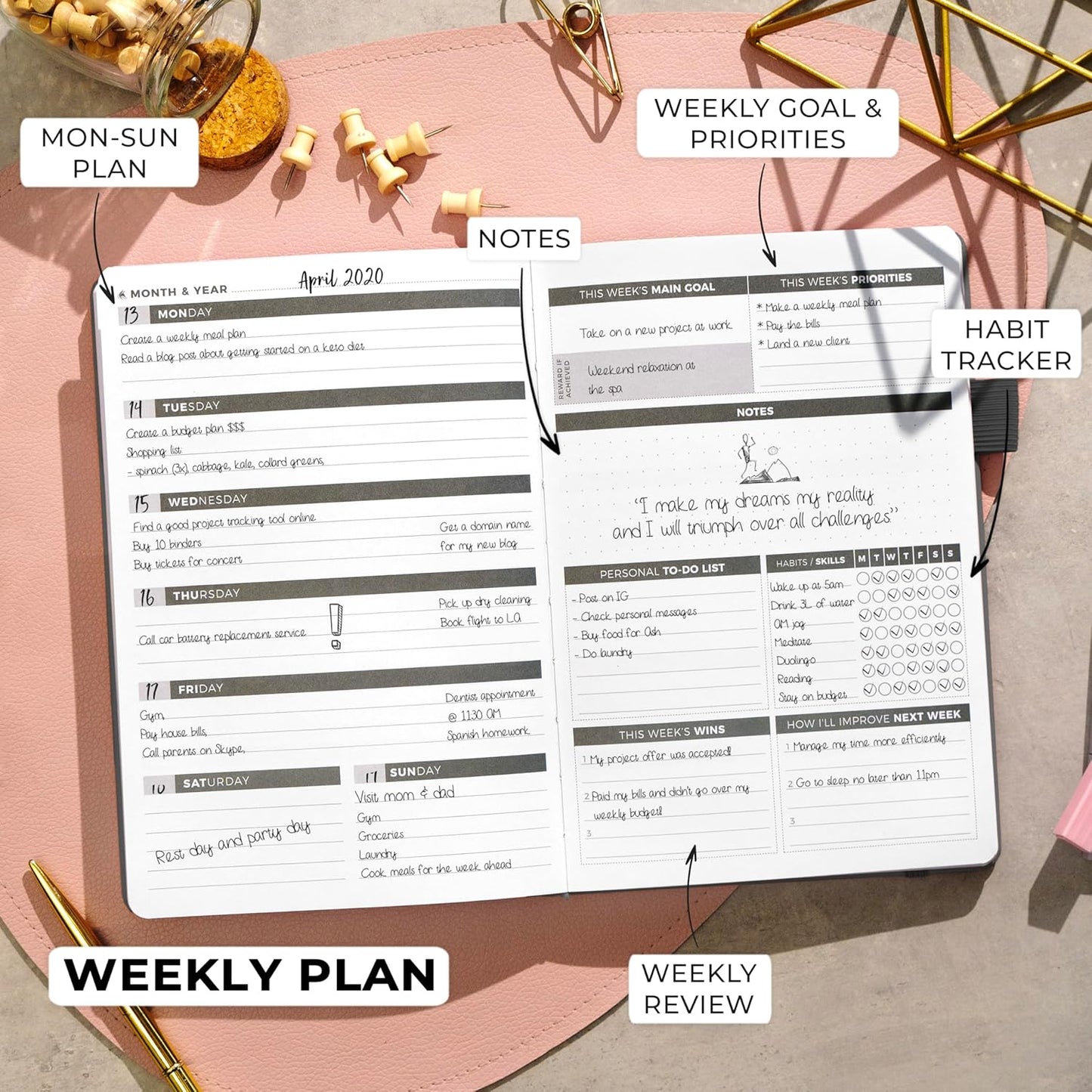 Clever Fox Planner – Undated Weekly & Monthly Planner for Productivity, Time Management & Goals – Organizer Journal – A5 (Silver Black)