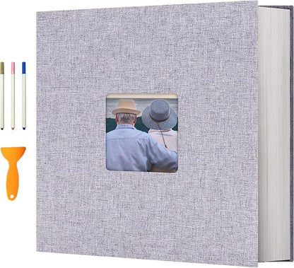 Vienrose Photo Album Self Adhesive 13x12.6 for 600 Photos Linen Scrapbook 120 Pages Light Grey