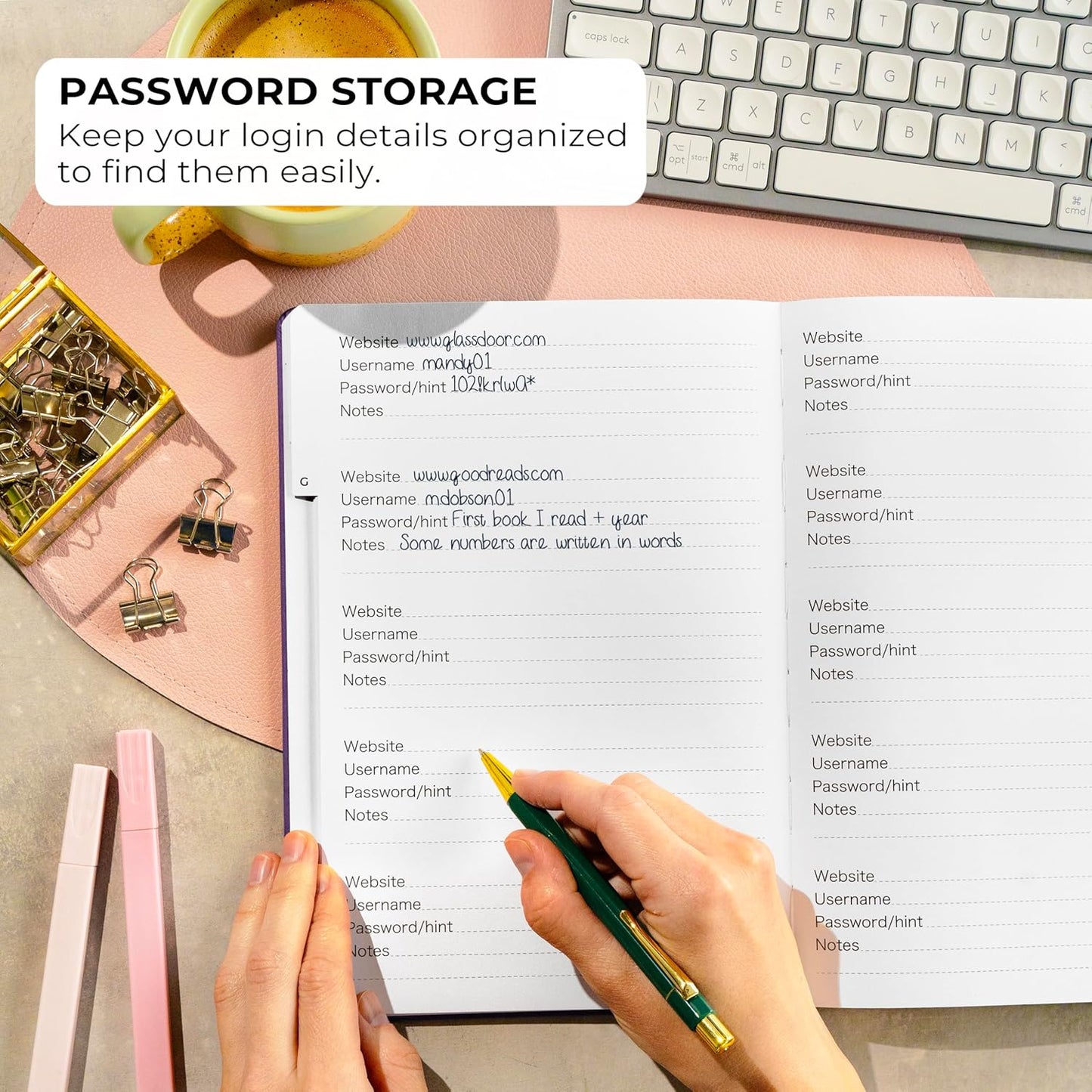 Clever Fox Password Book with alphabetical tabs. Internet Address Organizer Logbook. Large Password Keeper for Website Logins (Purple)
