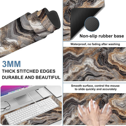 Large Mouse Pad Abstract Marble Gaming Desk Pad Computer Keyboard Non-Slip Waterproof Mouse Mat with Rubber Base and Stitched Edges Entertainment Office Writing Desk Mat 35.4 x 15.7 Inches