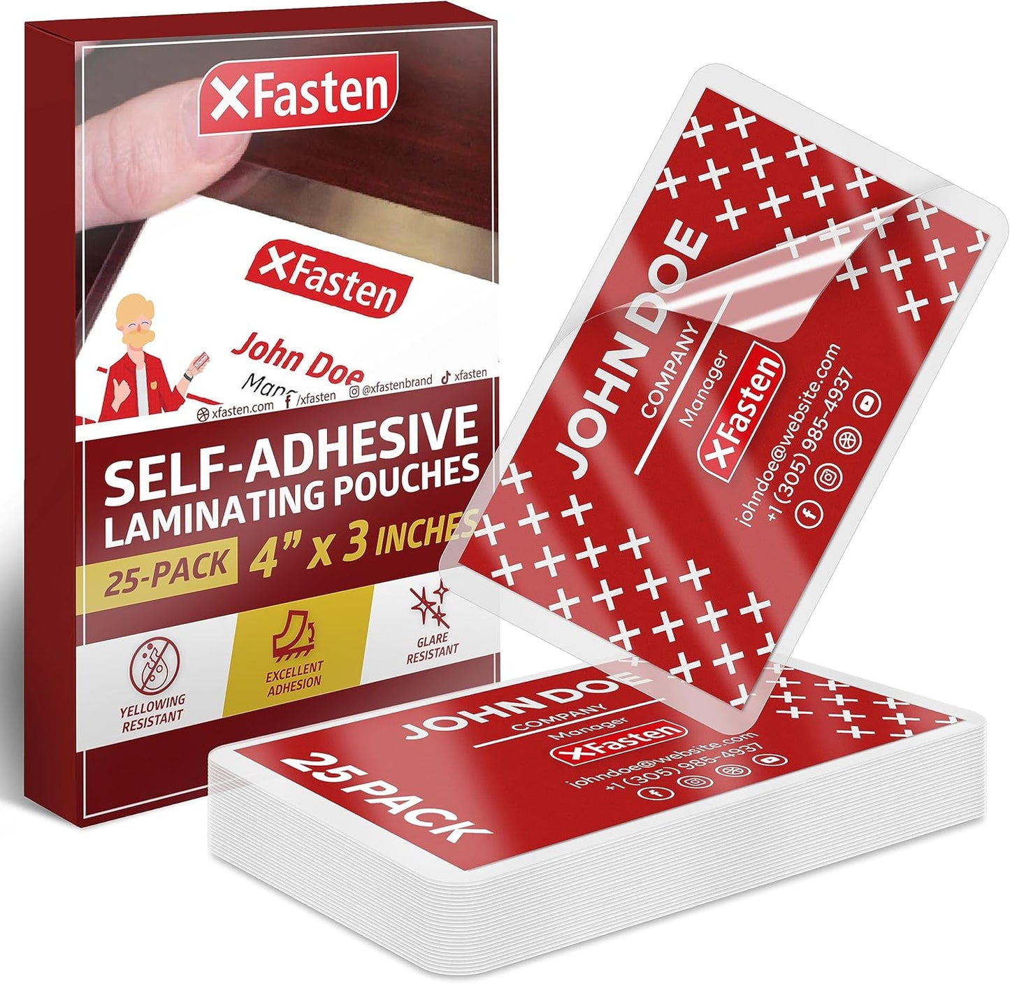 XFasten Self-Sealing Laminating Pouches Business Card Size, 9.5 Mil and Hard Self Laminating Business Cards Pouch (Pack of 25)