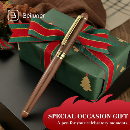 BEILUNER Luxury Wood Ballpoint Pen Writing Set,Walnut-Elegant Fancy Nice Gift Pen Set for Signature Executive Premium Office Fancy Nice Supplies - Christmas Gift Boxed with Extra Refills (Black)