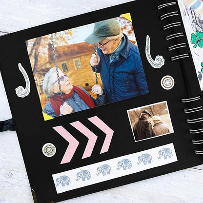 Bstorify Scrapbook Album 60 Pages (8 x 8 inch) Black Thick 250gsm Kraft Paper, Corner Protectors - Scrap Book, Ribbon Closure - Ideal for Your Scrapbooking Albums, Art & Craft Project