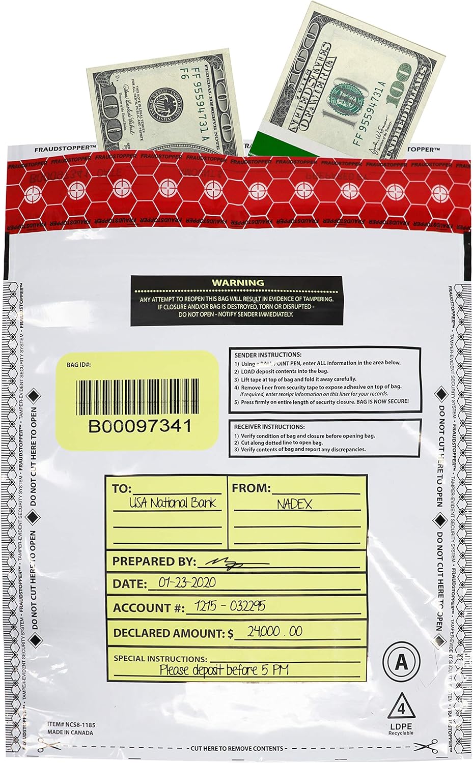 Nadex Tamper Evident Cash and Coin Bank Deposit Bags for Fraud Prevention, 9 x 12, Opaque, 1000 Pack