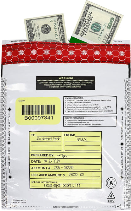 Nadex White Night Drop Tamper Evident Cash and Coin Bank Deposit Bags - 9 x 12, Opaque, 100 Pack
