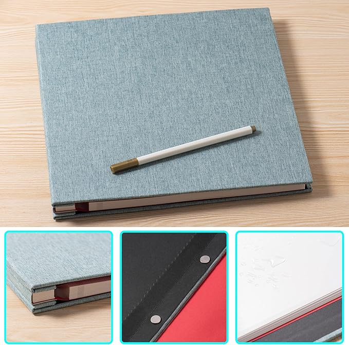 Green Photo Album Self Adhesive Scrapbook Album for 4×6 Photos/Pictures DIY Linen Cover Album 15 Sheets/30 Blank Pages for Family Wedding, Birthday, Christmas, Anniversary